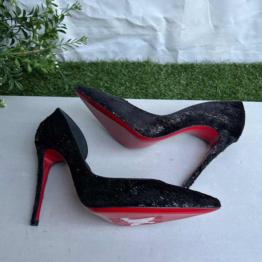 Christian Louboutin Iriza Black Vel Papillon Half d'Orsay Pump size 37 - Picture 11 of 17
